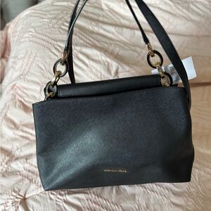 Michael Kors Black Saffiano Leather Shoulder Bag with Gold Hardware NWT
